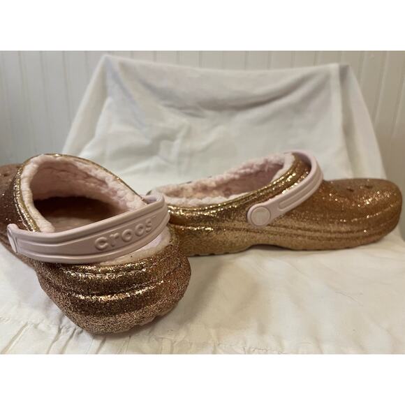 Crocs Classic Lined Glitter Clog Youth J4 (Fits Women’s 6 Rose Gold/Blush – EUC - Picture 3 of 4